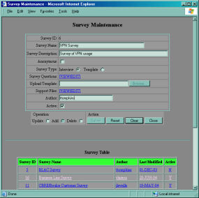 Survey Maintenance Screen